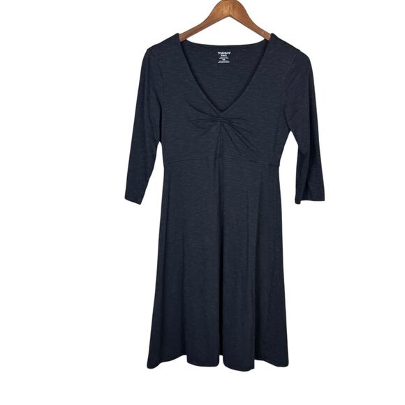 Toad & Co Rosalinda Black Space Dye V-neck 3/4 Sleeve Comfortable Everyday Dress - Picture 10 of 13